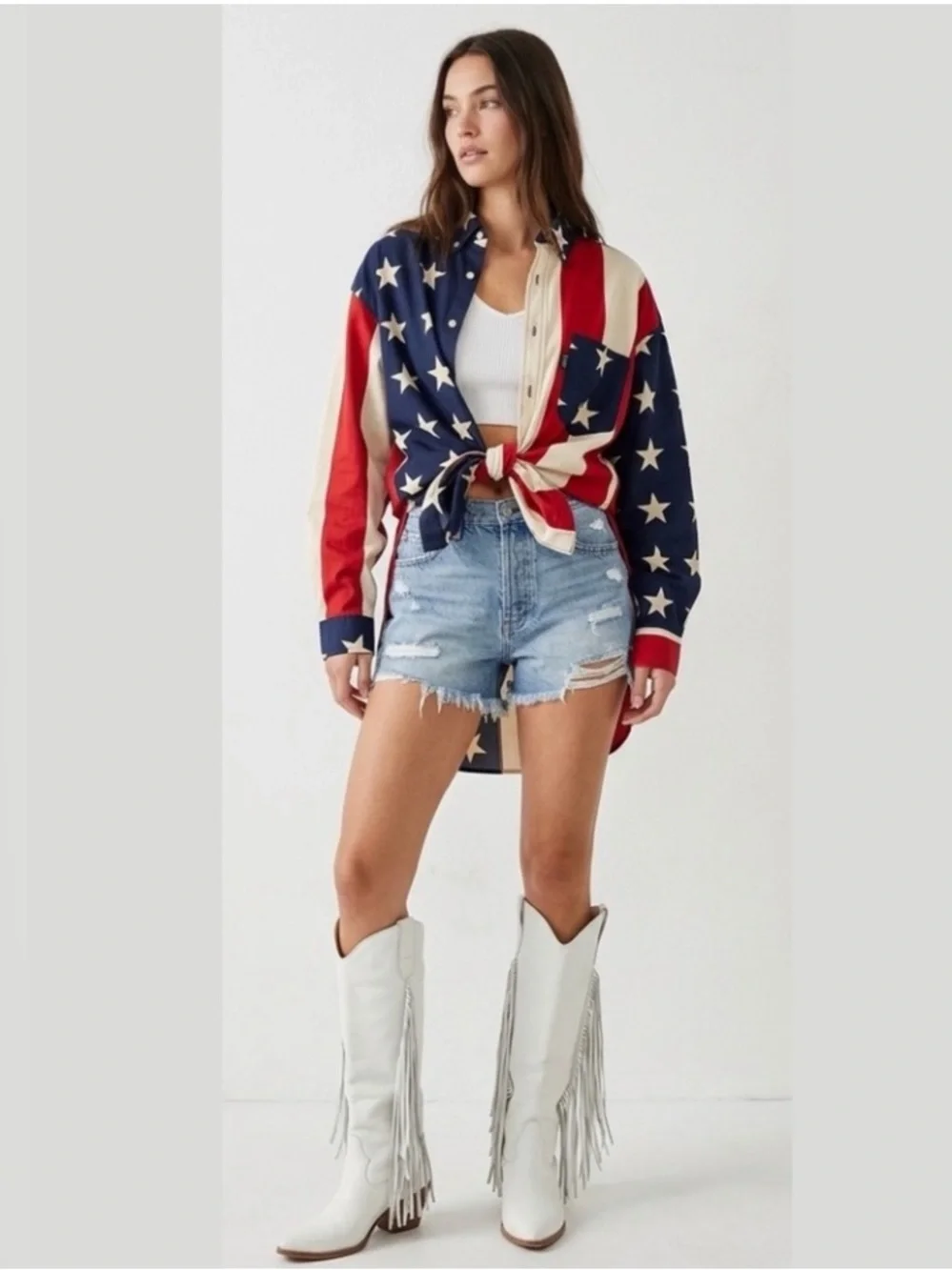 Vtg 90s Brooks & Dunn Panhandle Slim Unisex American Flag Western Shirt M Fits L - Picture 1 of 15